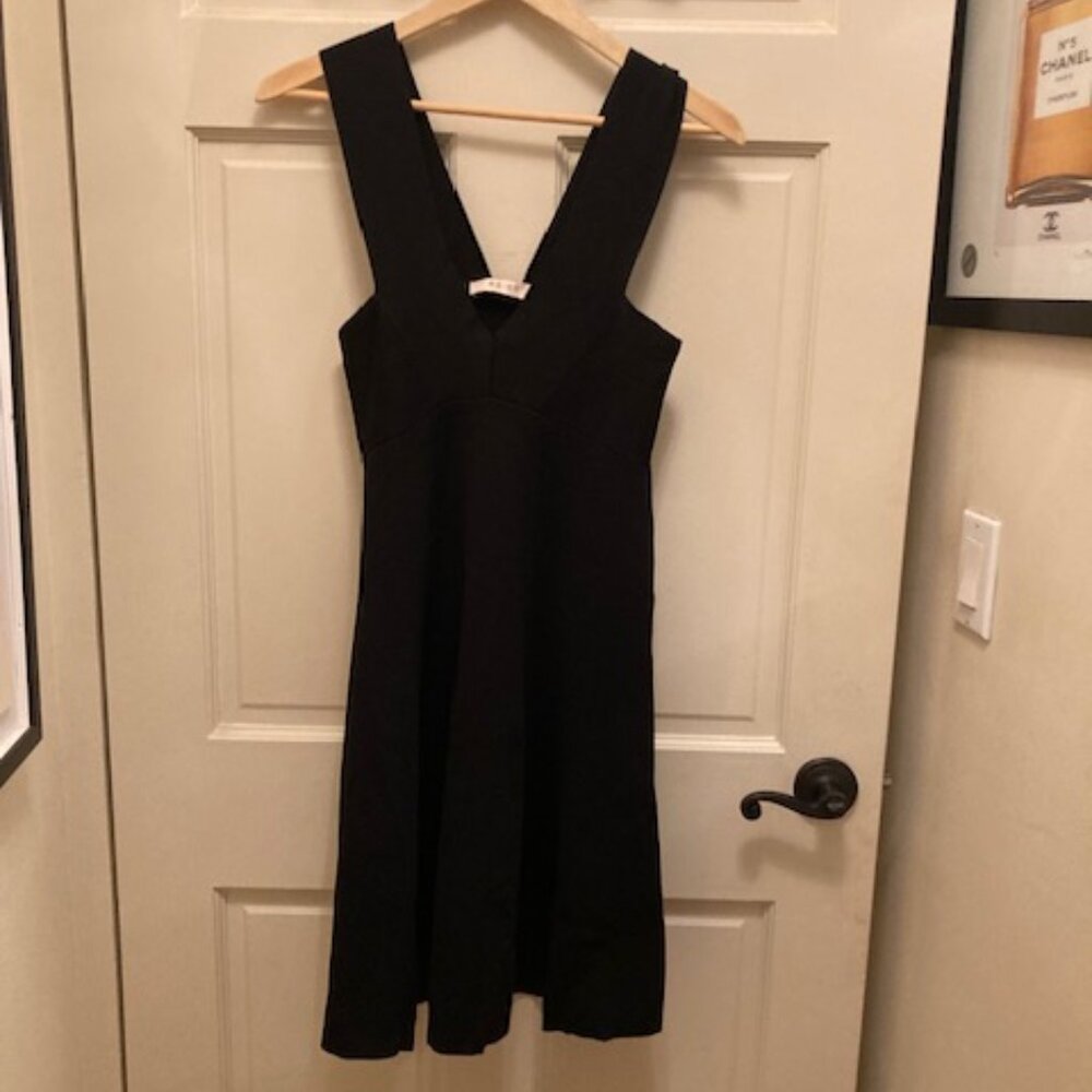 Reiss Archive Jamie Dress Black Bandage Flare V Neck Stretch Neoprene Size XS